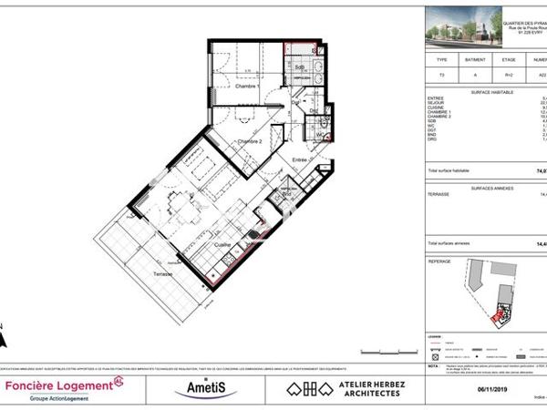 Location Appartement 3 pièces 74.07 m² - 201 RUE DE LA POULE ROUSSE Evry 91000