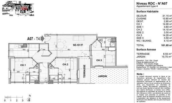 Appartement Vourles 4 pièce(s) 101.85 m2