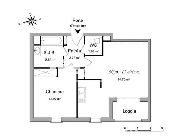 Location Appartement 2 pièces 48.63 m² - BATIMENT 3 - ESCALIER F Caen 14000