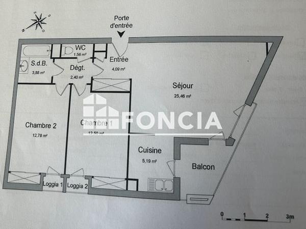 Location Appartement 3 pièces 67.86 m² - VIA HUGO Valence 26000