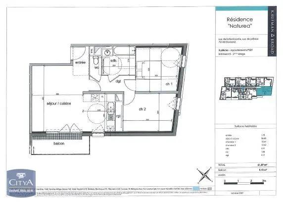 Appartement à louer 3 pièces 61.87m² Darnétal (76160)
