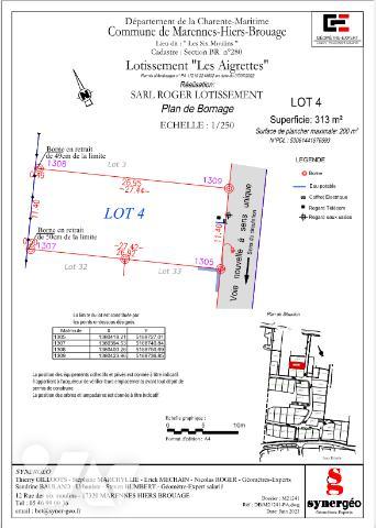 Terrain à bâtir à vendre à MARENNES proche centre-ville d'une surface de 313 m2 bornée et viabilisée