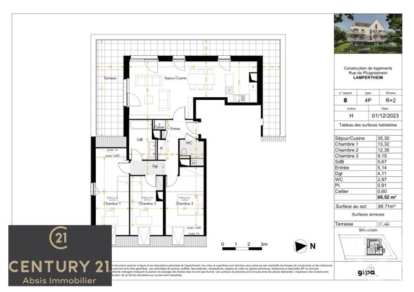 Appartement à vendre  5 pièces - 89,52 m 2   LAMPERTHEIM  - 67