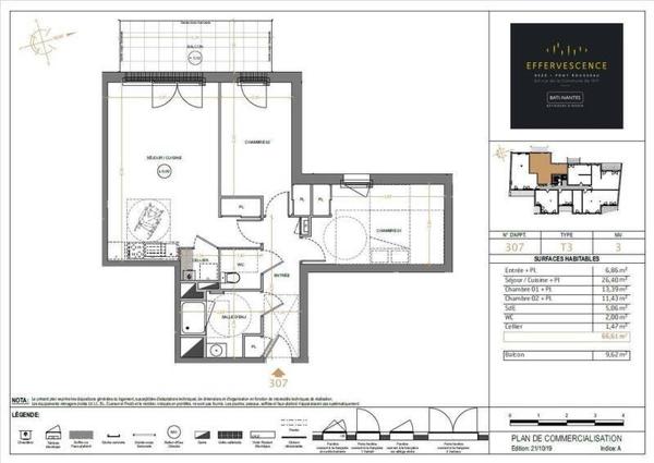 Appartement 3 pièces                                        - 44400 Rezé Réf : 12064