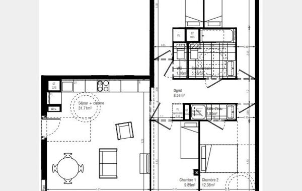 Vente Appartement P5 5P 99m2 - 46m2 balcon Sud - 2 PK neuf Massy   
