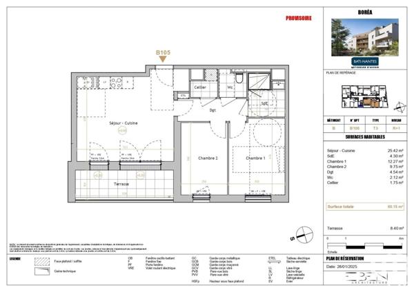 Appartement 3 pièces de 60 m² à La Chapelle-sur-Erdre (44240)