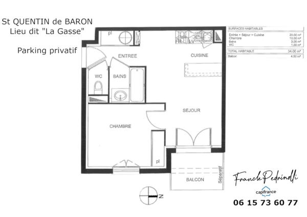 Dpt Gironde (33), à louer 30 km de BORDEAUX - T2 MEUBLE avec parking - Dernier étage, calme, vue dégagée