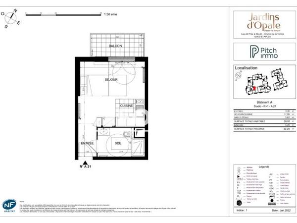 Location Studio 26.91 m² - RESIDENCE LES JARDINS D'OPALE Etaples 62630