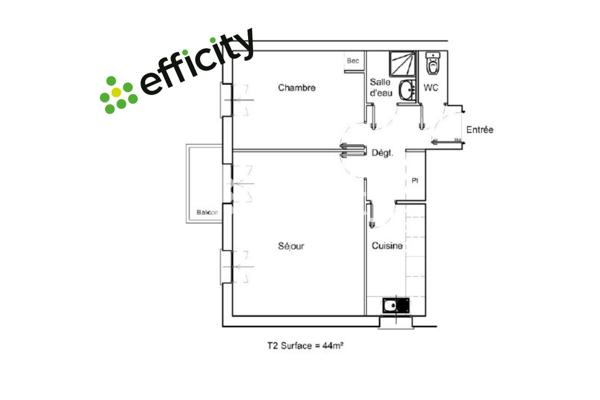 Appartement 2 pièces - 44 m² Exclusivité efficity