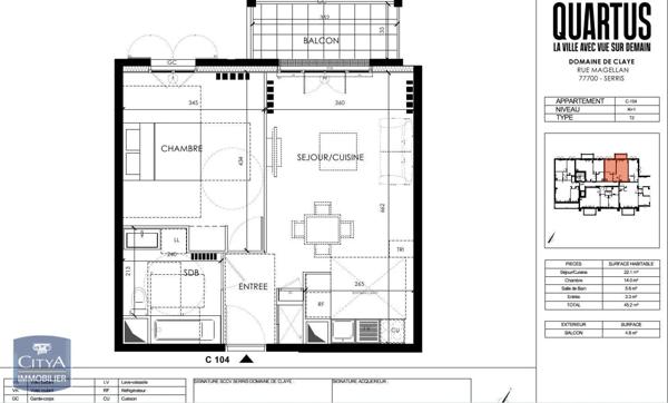 Appartement à louer 2 pièces 45.2m²