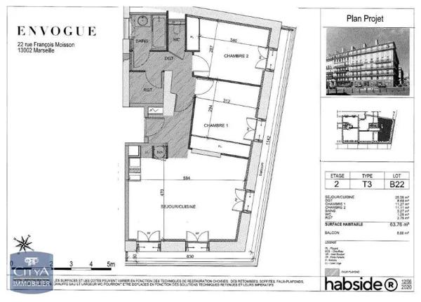 Appartement à louer 3 pièces 63.76m² Marseille (13002)