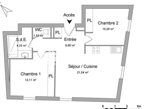 Location Appartement 3 pièces 54.68 m² - 2 T RUE LITTRE Narbonne 11100