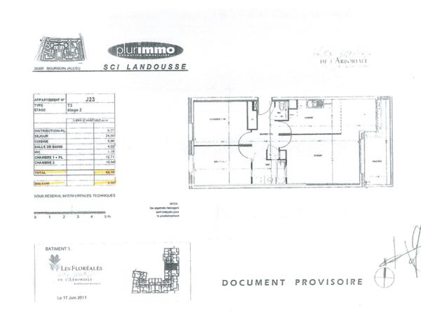 Location Appartement 3 pièces 68.19 m² - 43 RUE LANDOUSSE - LES JARDINS DE L'ARBORIAL - LES FLOREALES Bourgoin Jallieu 38300