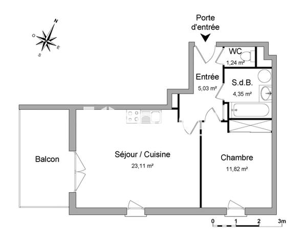 Location Appartement 2 pièces 45.55 m² - 67 RUE JOSEPHINE, 15 RUE DURET Bordeaux 33000
