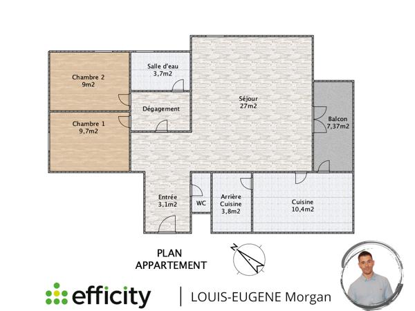 Appartement 3 pièces - 71 m² Exclusivité efficity