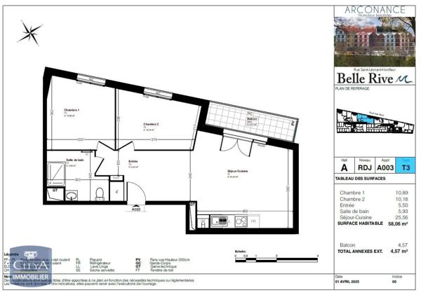 Vente appartement 3 pièces de 58.06m²