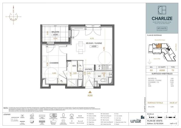 Appartement 2 pièces de 44 m² à Saint-Sébastien-sur-Loire (44230)