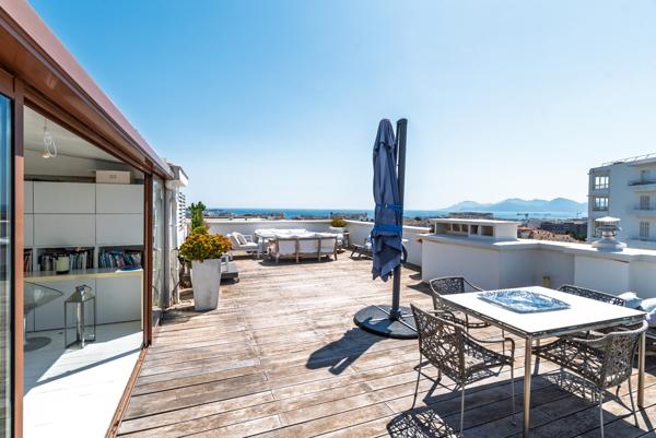 Cannes bas Montfleury : Duplex en penthouse avec grand roof-top et vue mer
