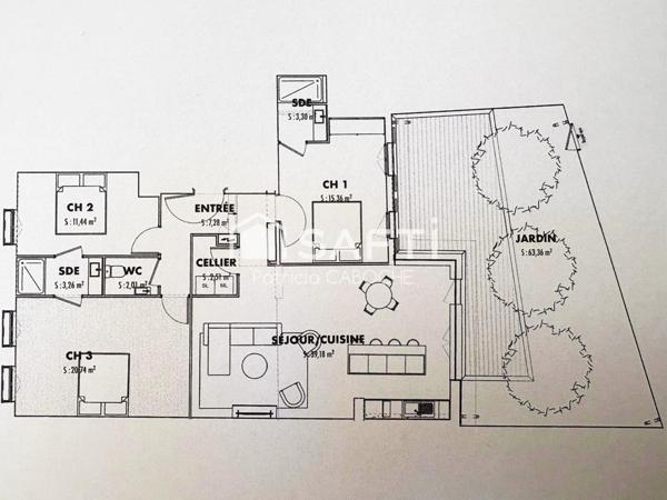 Appartement 105 m2 rénové 3 chambres Jardin TRAM B