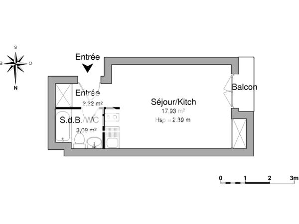Location Studio 23.24 m² - 52 RUE MILLIERE Bordeaux 33000