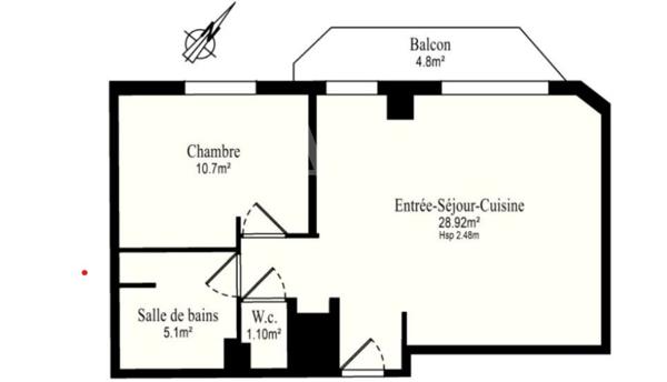 Puteaux/Jules Verne 2 pièces de 46 m2 balcon cave et parking