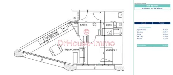 Appartement à vendre 2 pièces de 45 m²
