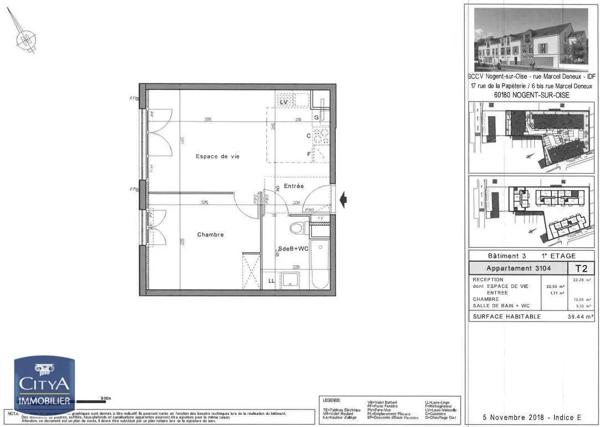Appartement à louer 2 pièces 39.44m²