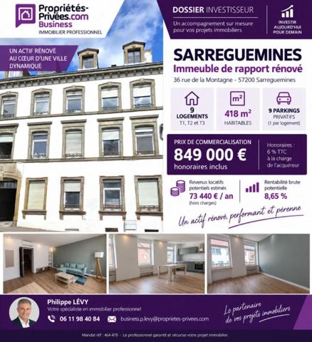 SARREGUEMINES - IMMEUBLE DE RAPPORT ENTIÈREMENT RÉNOVÉ - 9 LOGEMENTS - 418 M²