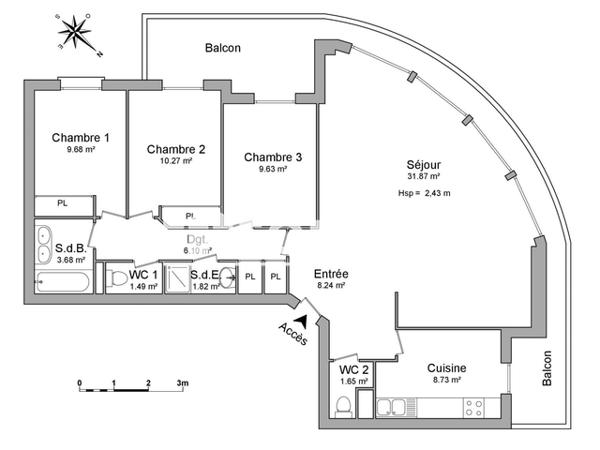 Location Appartement 4 pièces 93.16 m² - 26 ALLEE DE BARCELONE Toulouse 31000