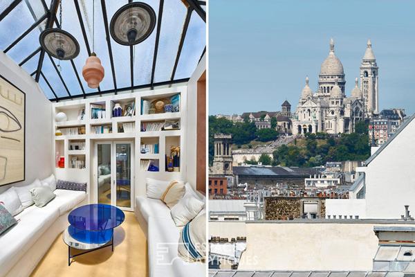 Dernier étage traversant avec vue sur les toits et le Sacré Coeur