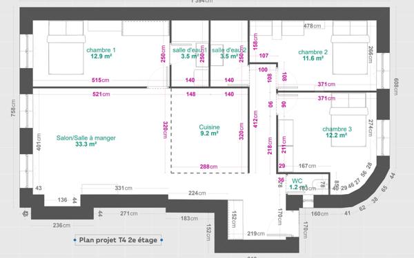 Appartement à vendre    4 pièces • 85,30 m2 Lyon 3