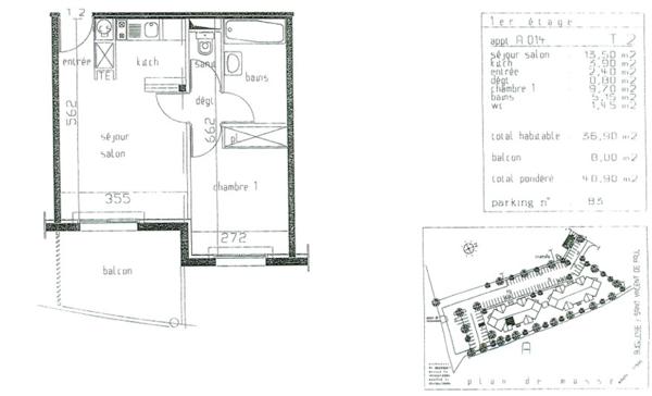 Appartement 2 pièce(s) 1 chambre(s) 37 m²