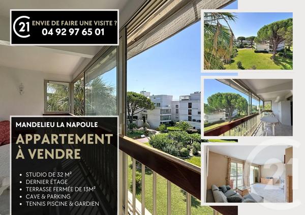Appartement F1 à vendre  1 pièce - 32,32 m 2   MANDELIEU LA NAPOULE  - 06