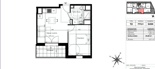 A vendre T2 de 35,80 m² au dernier étage sur Avrillé