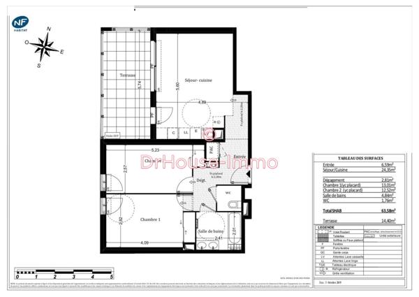 Appartement à louer 3 pièces de 63 m²