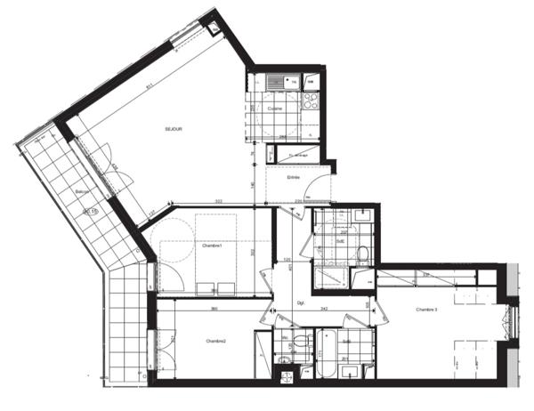 appartement T4 à vendre PARIS 20e, surface habitable 91,94 m2 + balcon 12 m2.