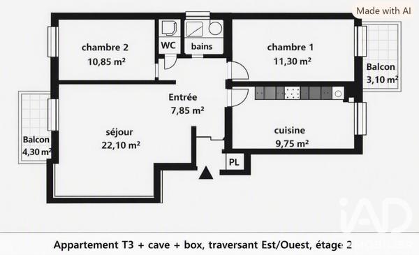 Appartement à vendre 3 pièces 67,6 m² Fresnes