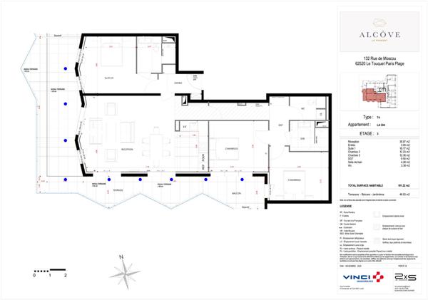 Appartement Le Touquet Paris Plage 4 pièces 101.22 m² + terrasse 46.83 m²