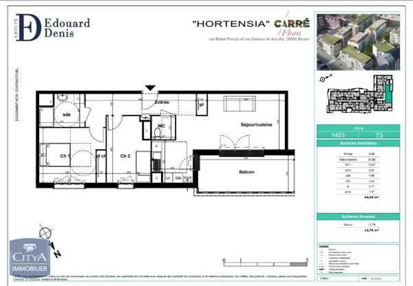 Appartement à louer 3 pièces 64.98m²