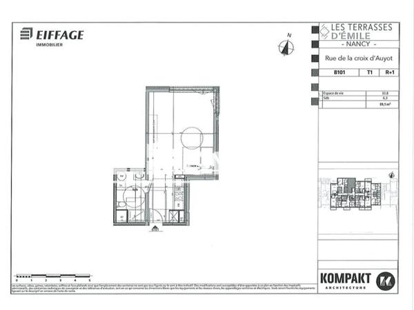 Location Studio 39.1 m² - 17 - 21 RUE DE LA CROIX D'AUYOT Nancy 54000