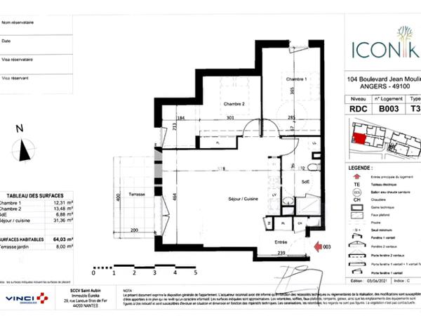 Location Appartement 3 pièces 64.07 m² - 104 BOULEVARD JEAN MOULIN Angers 49100