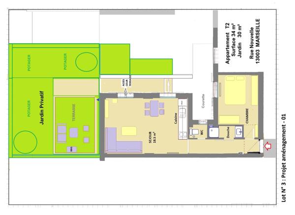T2 rénové 34 m² et jardin 30m² au calme
