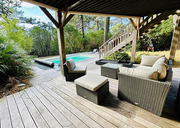 Cap Ferret plage des Américains / jetée Bélisaire, ravissante villa bois 72 m2 / 3 chambres + pisc