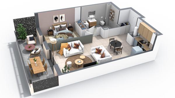 Appartement Neuf , Sisteron  04200 2 pièce(s) 54.28 m2 +  terrasse de 13m²  , Lot 204
