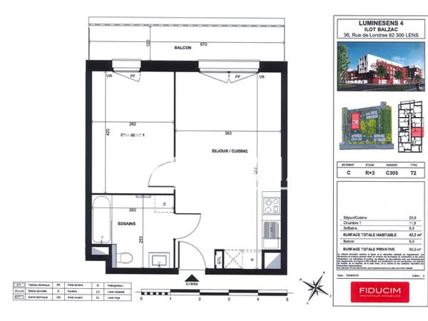 Location Appartement 2 pièces 42.2 m² - 10 RUE ANGELA DAVIS C305 Lens 62300