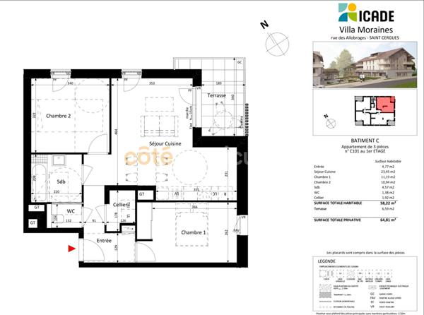 Vente Appartement58,22 m² - 3 Pièces - SAINT CERGUES (74140)