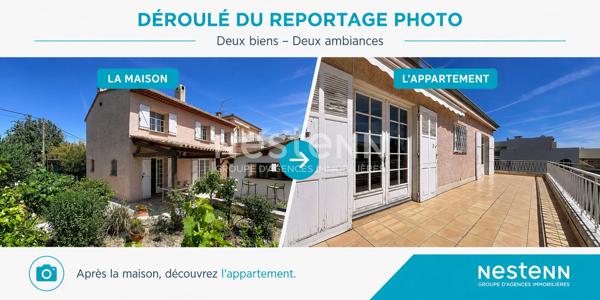 Golfe-Juan - Maison 5P 126 m² + Appartement indépendant 3P 98 m² - Terrain 1 480 m² - Sous-sol 70 m² - Parkings - Proche mer