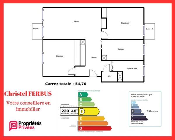 93350 LE BOURGET - Appartement 3 pièces 54.70 m²- 2 Chambres - 2 Balcons - Stationnement libre en extérieur
