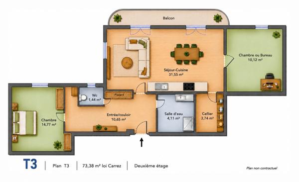 Appartement à vendre 3 pièces avec garage JASSANS RIOTTIER (01)