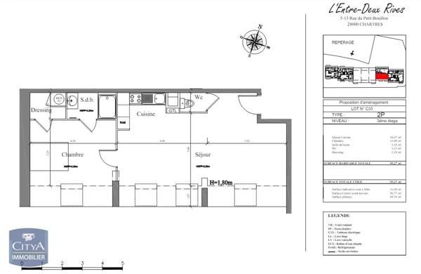 Appartement à louer 3 pièces 55.27m² Chartres (28000)